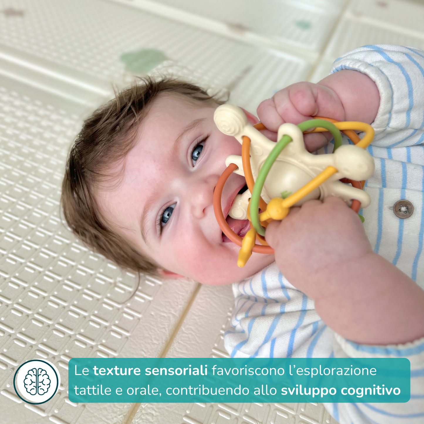 Gioco sensoriale in Silicone con Sonaglio e Massaggiagengive - Giochi di sviluppo 0-36 mesi
