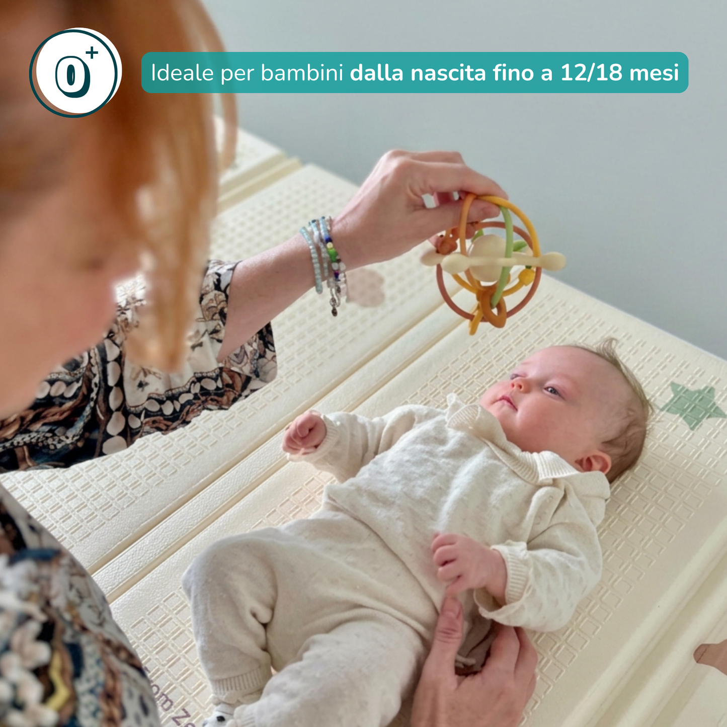 Gioco sensoriale in Silicone con Sonaglio e Massaggiagengive - Giochi di sviluppo 0-36 mesi